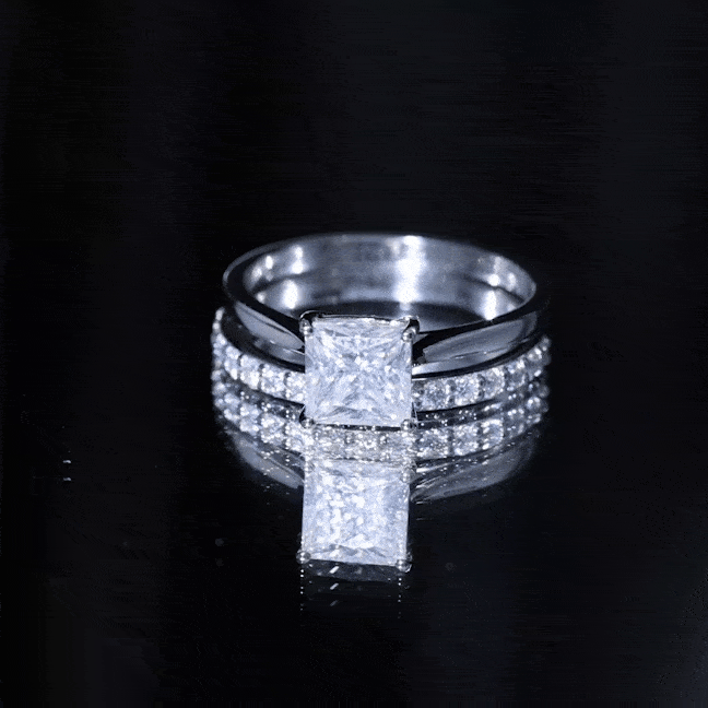Certified 3 Carat Princess Cut Moissanite Engagement Ring with Wedding Band
