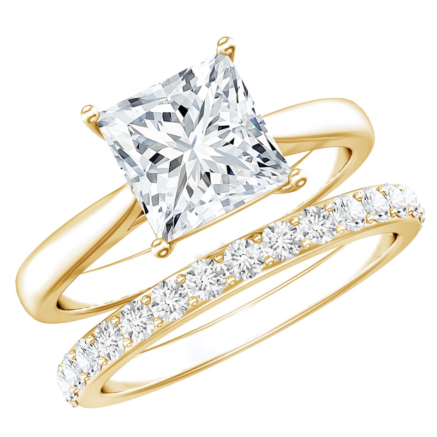 Certified 3 Carat Princess Cut Moissanite Engagement Ring with Wedding Band