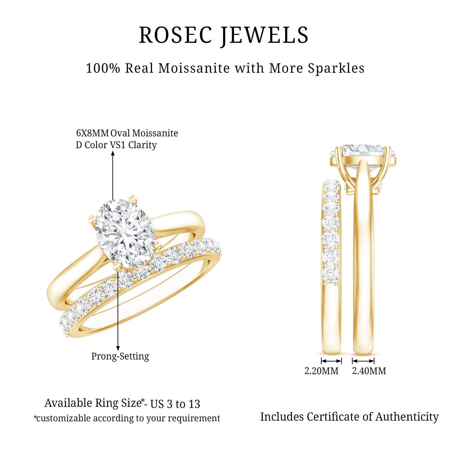 Oval Cut Solitaire Moissanite Bridal Ring Set