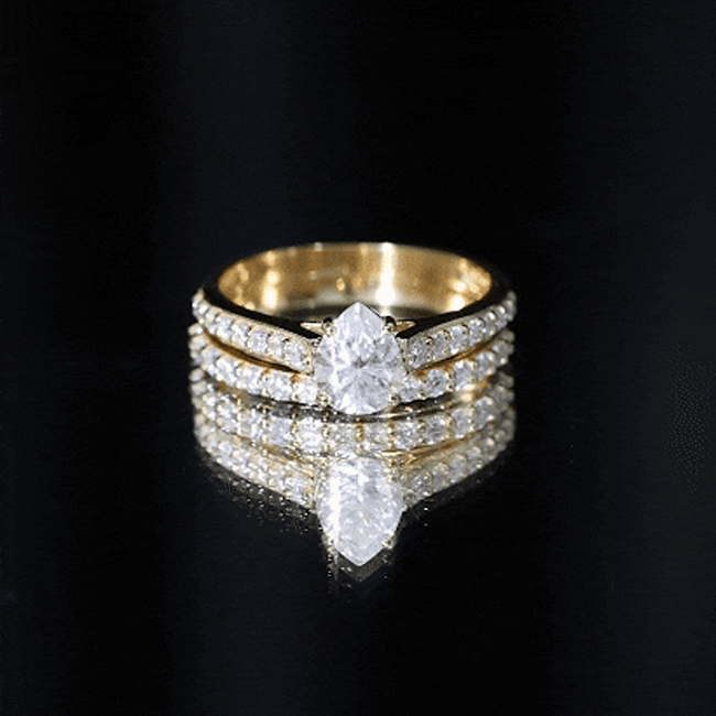Certified 1 Carat Moissanite Pear Shaped Engagement Ring with Enhancer