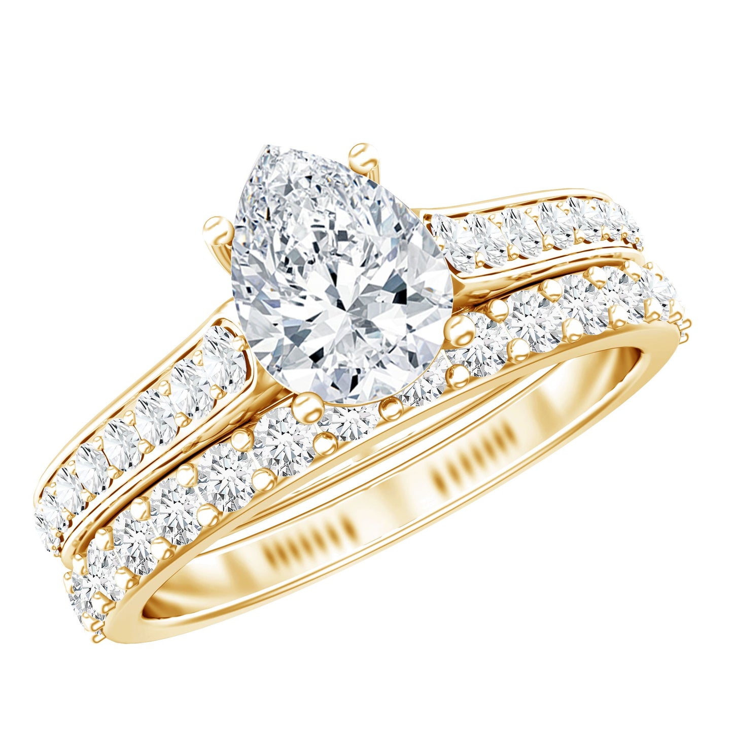 Certified 1 Carat Moissanite Pear Shaped Engagement Ring with Enhancer