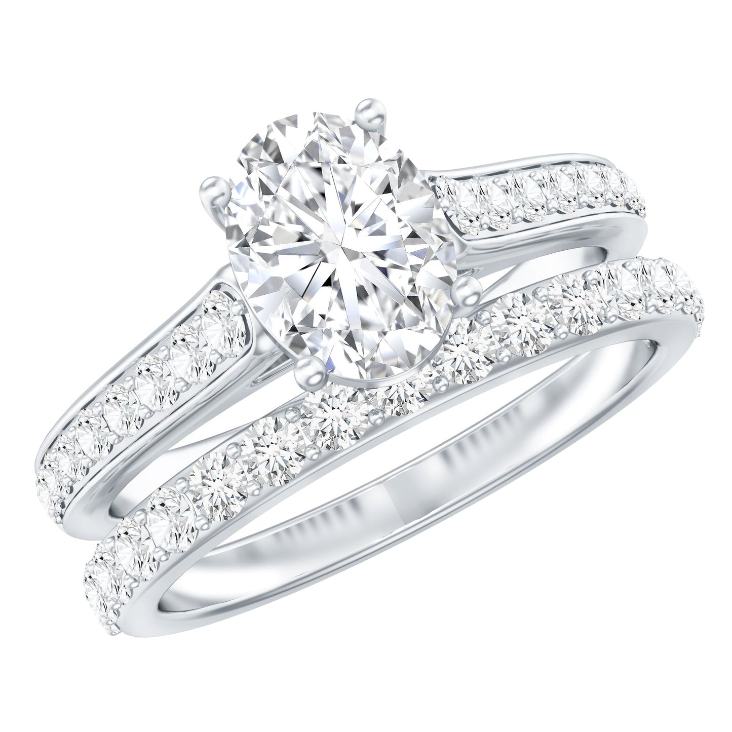 Certified Moissanite Oval Engagement Ring Set