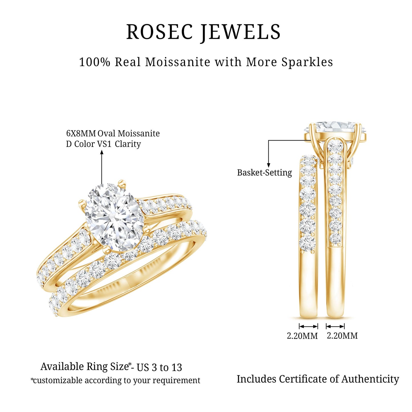 Certified Moissanite Oval Engagement Ring Set