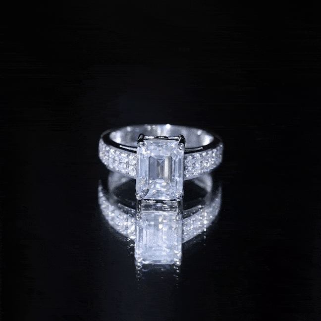 Emerald Cut Moissanite Big Engagement Ring