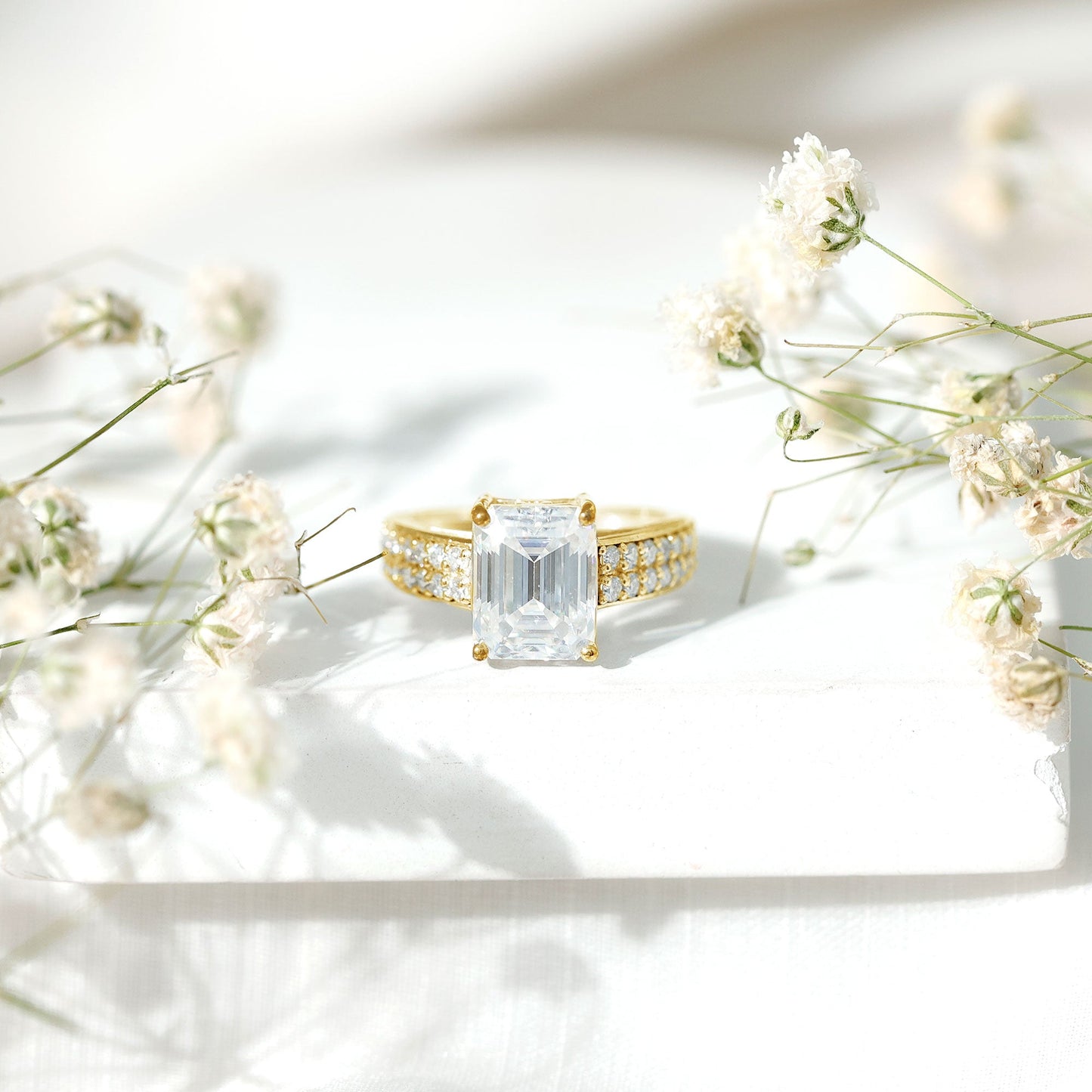 Emerald Cut Moissanite Big Engagement Ring