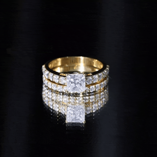 Princess Cut Moissanite Engagement Ring with Wedding Band