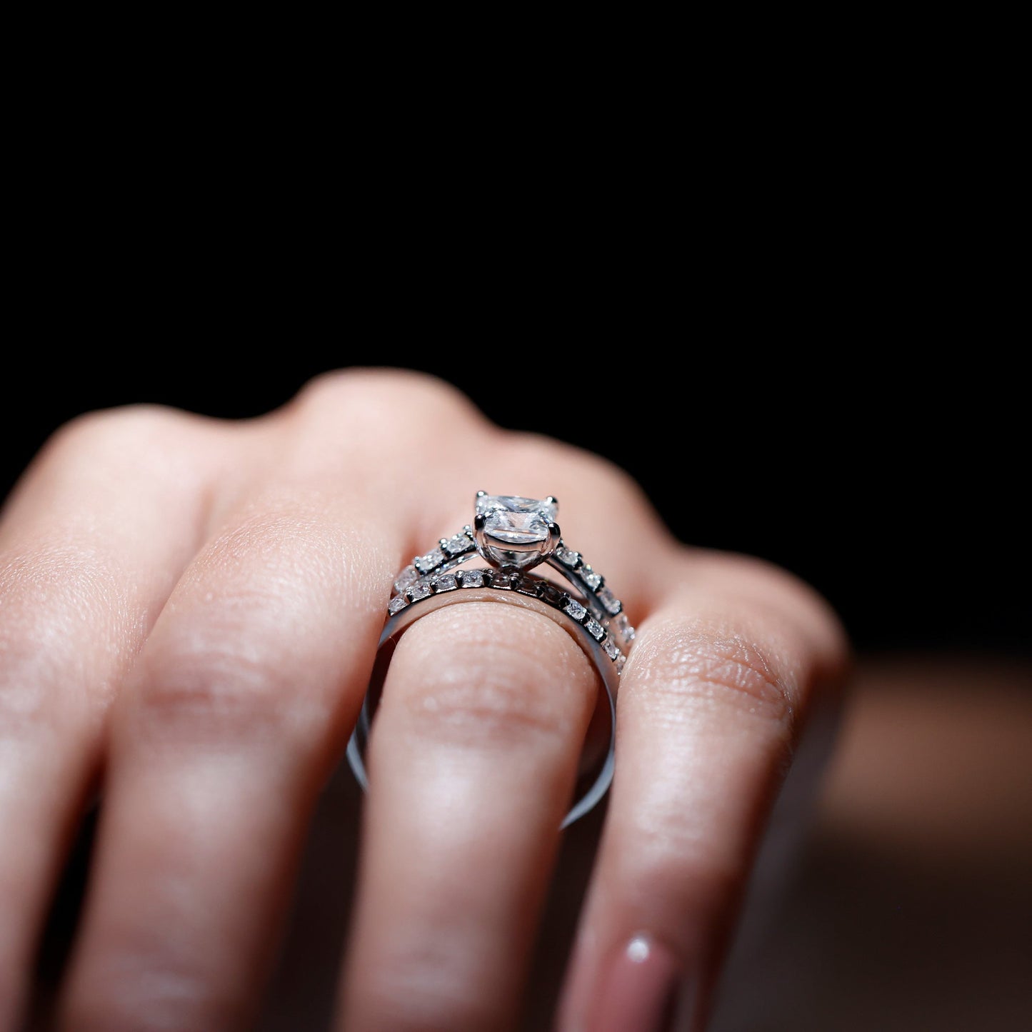 Princess Cut Moissanite Engagement Ring with Wedding Band