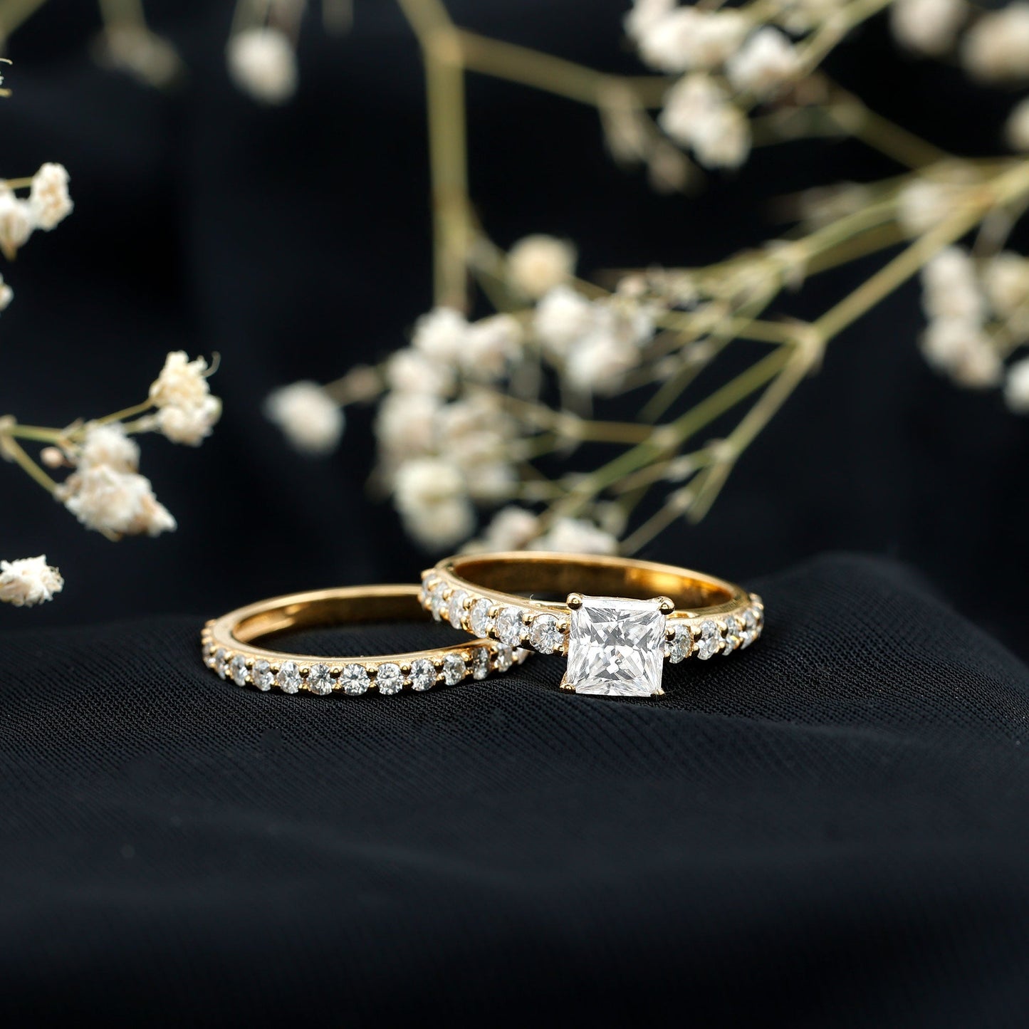 Princess Cut Moissanite Engagement Ring with Wedding Band
