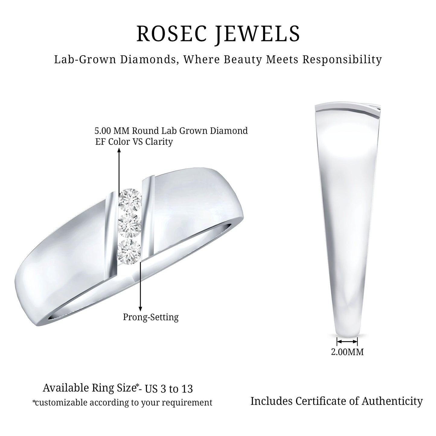 Real Diamond Three Stone Band Ring with Certificate