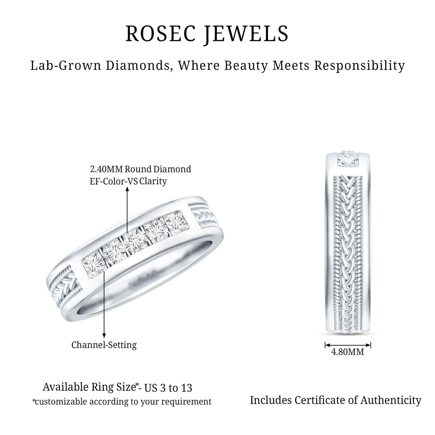 Lab Grown Diamond Mens Wedding Band Ring