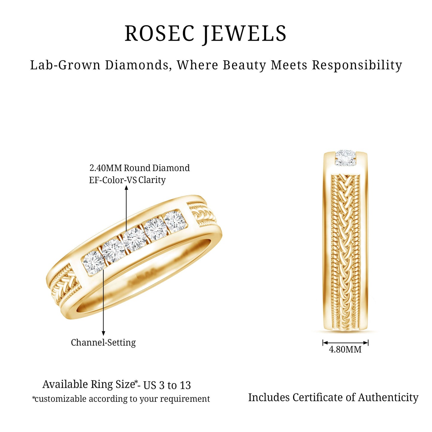 Lab Grown Diamond Mens Wedding Band Ring