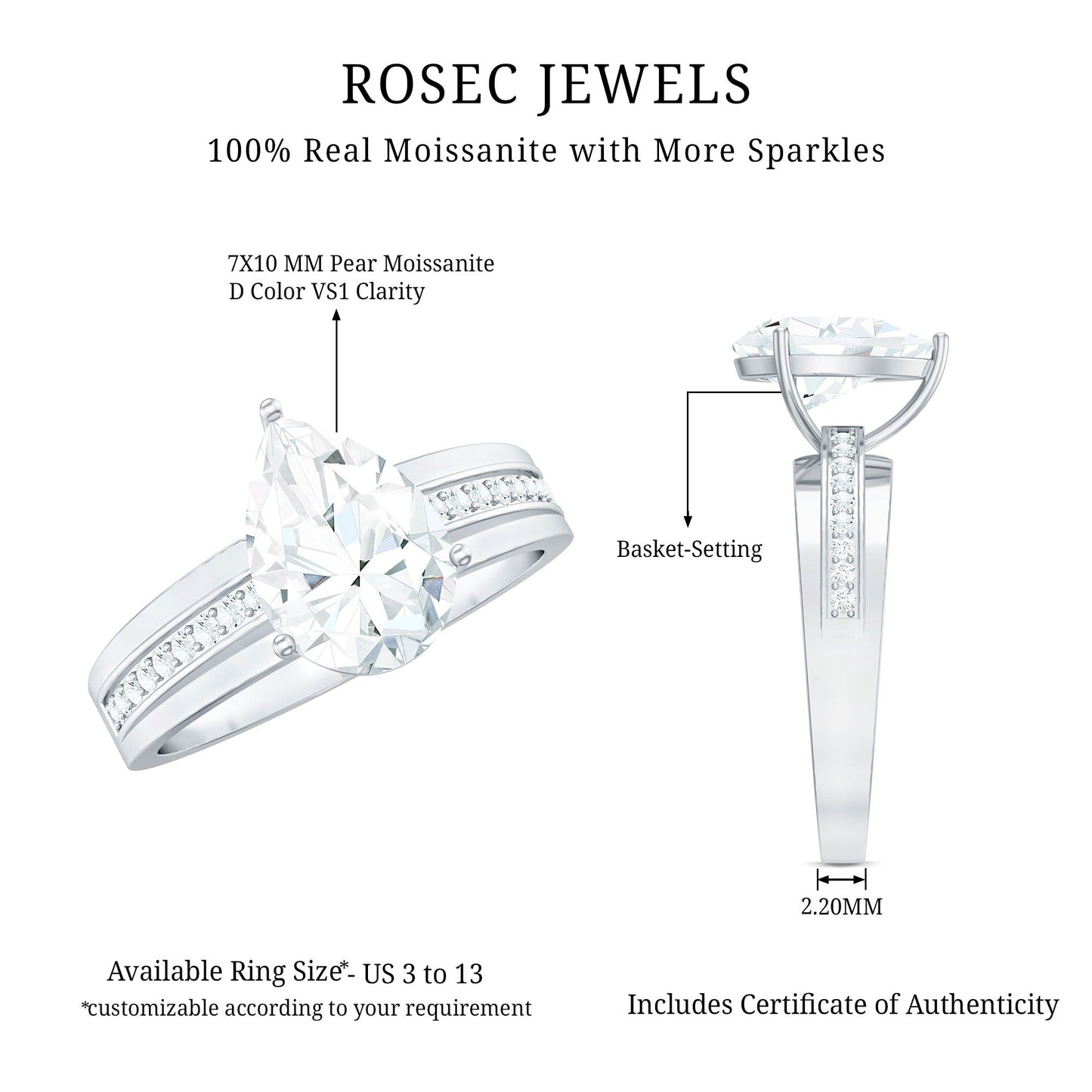 Solitaire Moissanite Pear Shaped Engagement Ring
