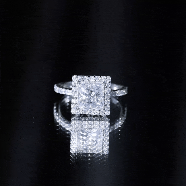 3 Carat Princess Cut Moissanite Halo Engagement Ring