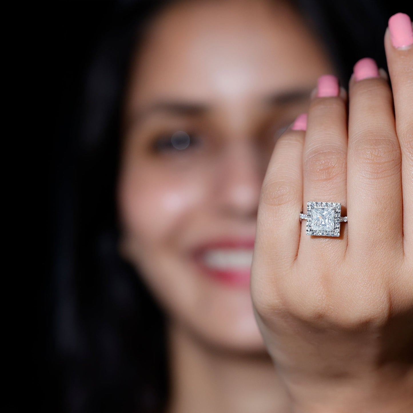 3 Carat Princess Cut Moissanite Halo Engagement Ring