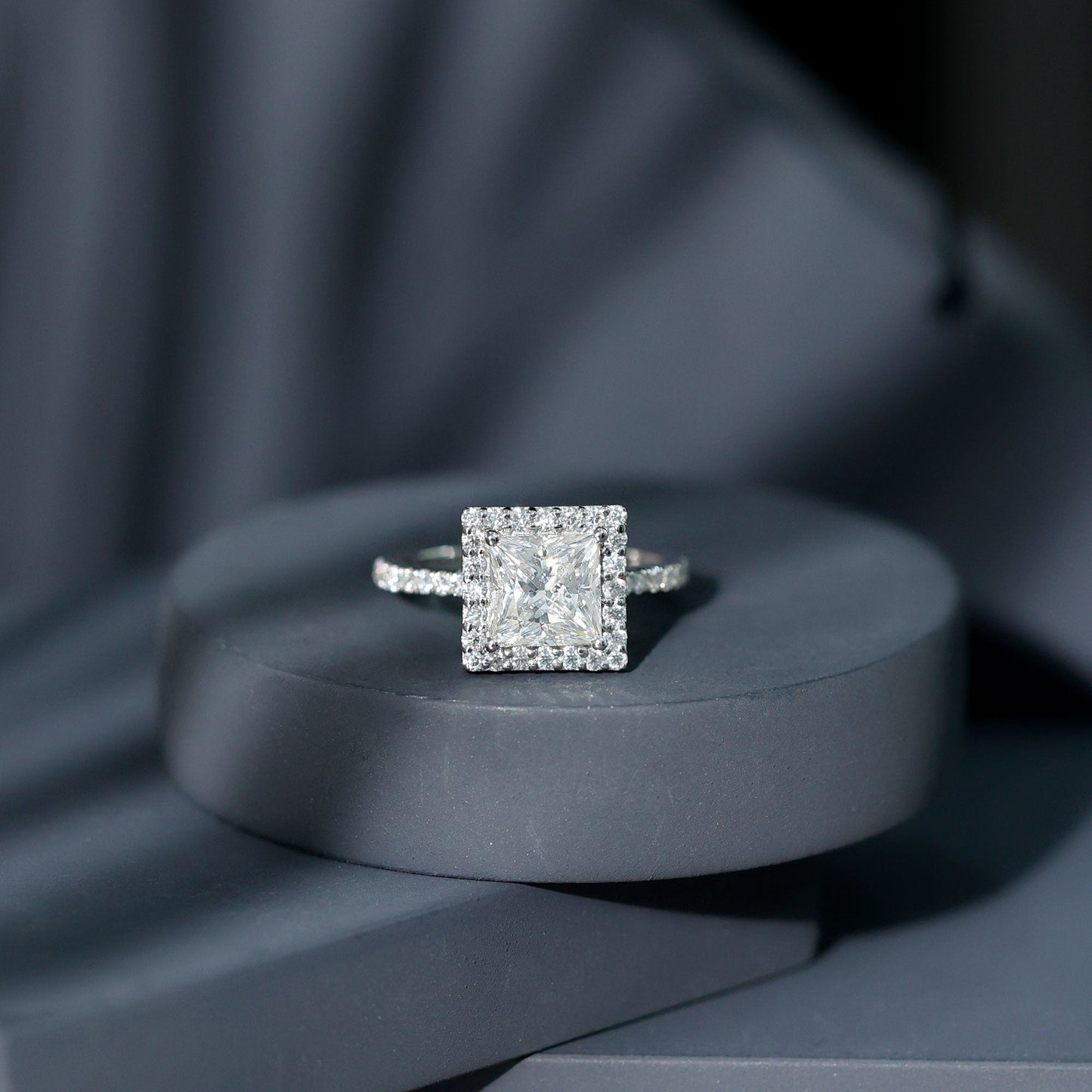 3 Carat Princess Cut Moissanite Halo Engagement Ring