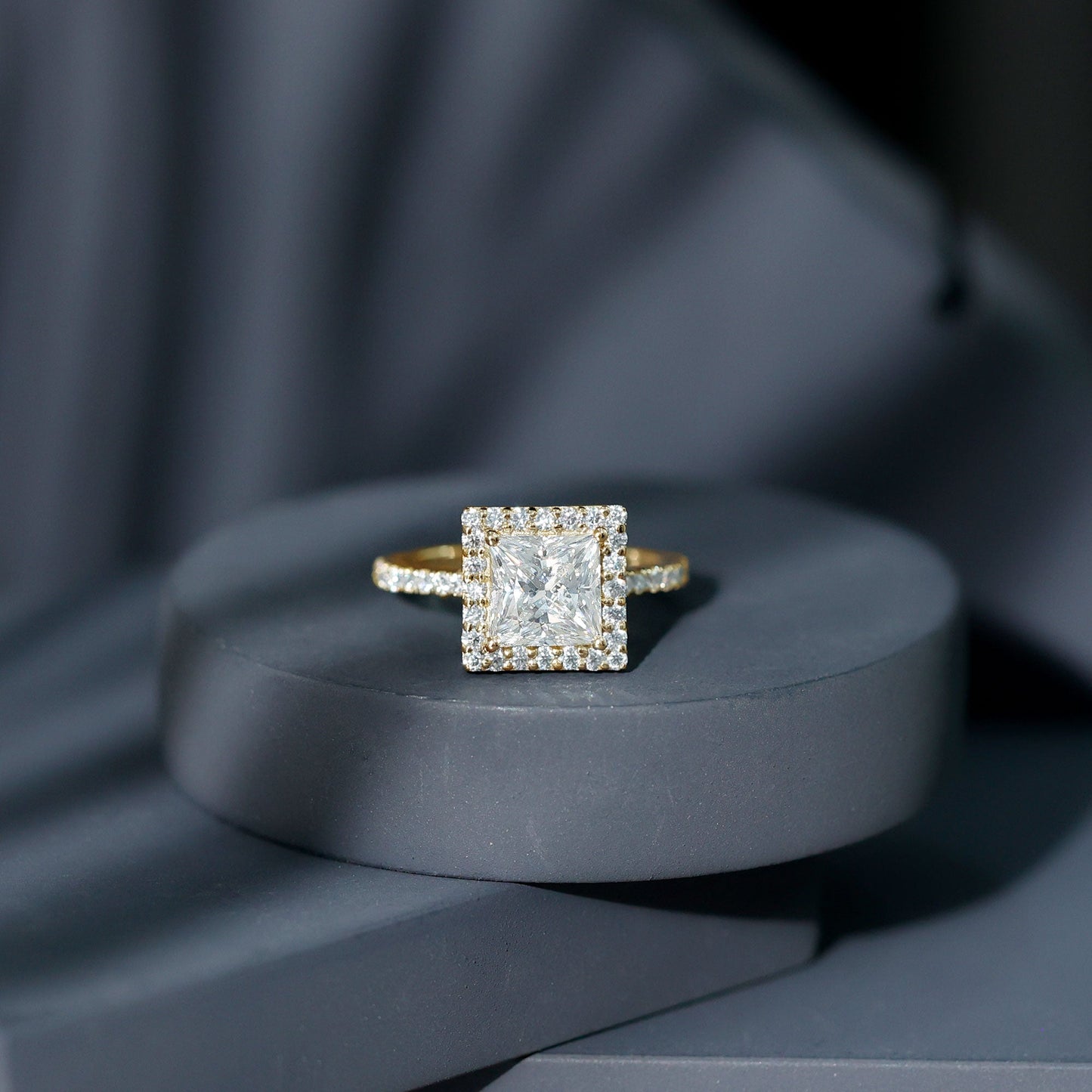 3 Carat Princess Cut Moissanite Halo Engagement Ring