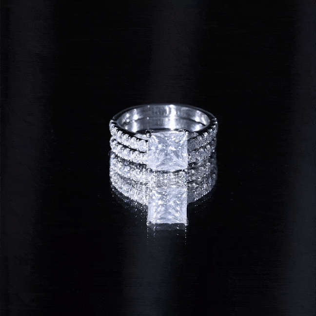 Moissanite 3 Carat Princess Cut Engagement Ring with Enhancer