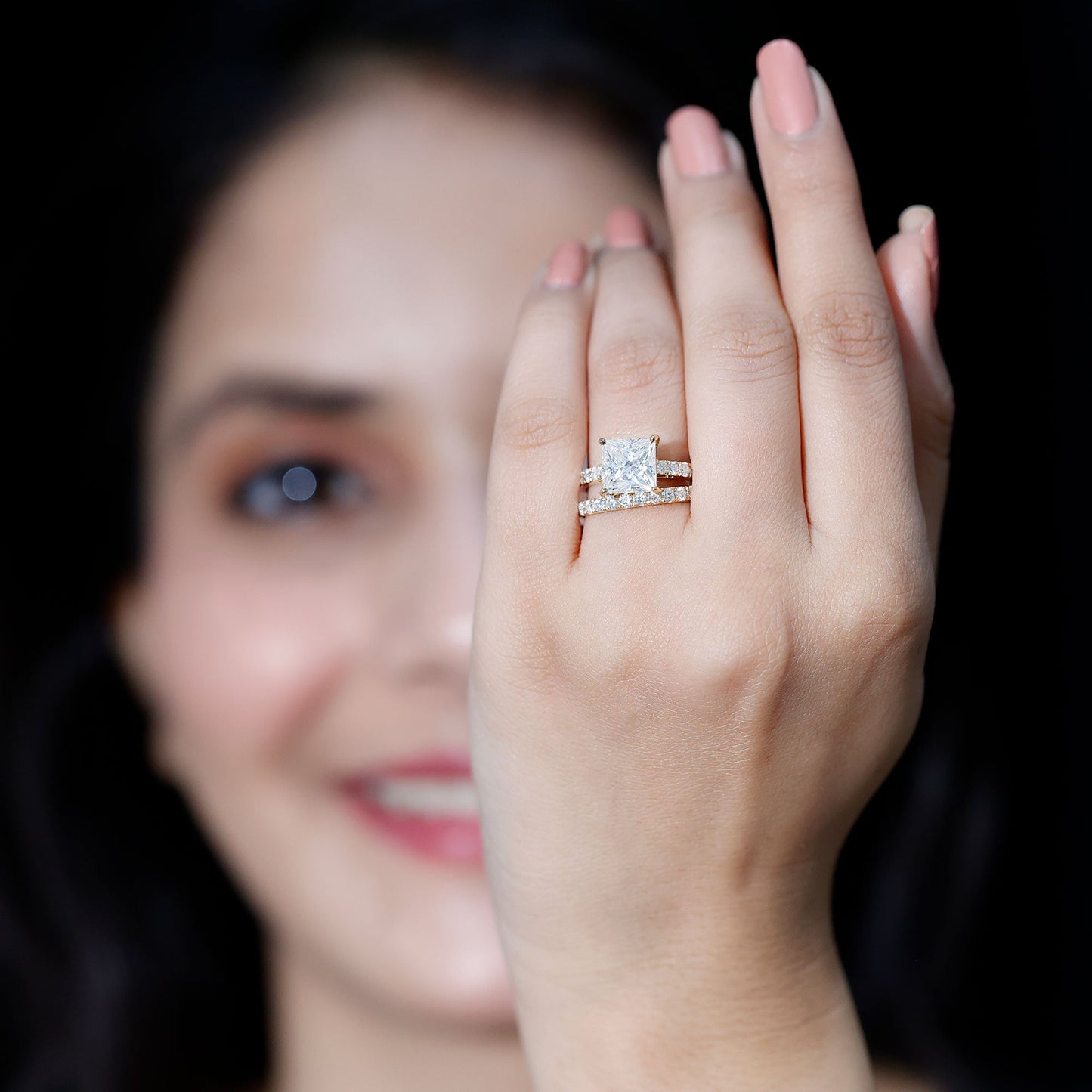 Moissanite 3 Carat Princess Cut Engagement Ring with Enhancer