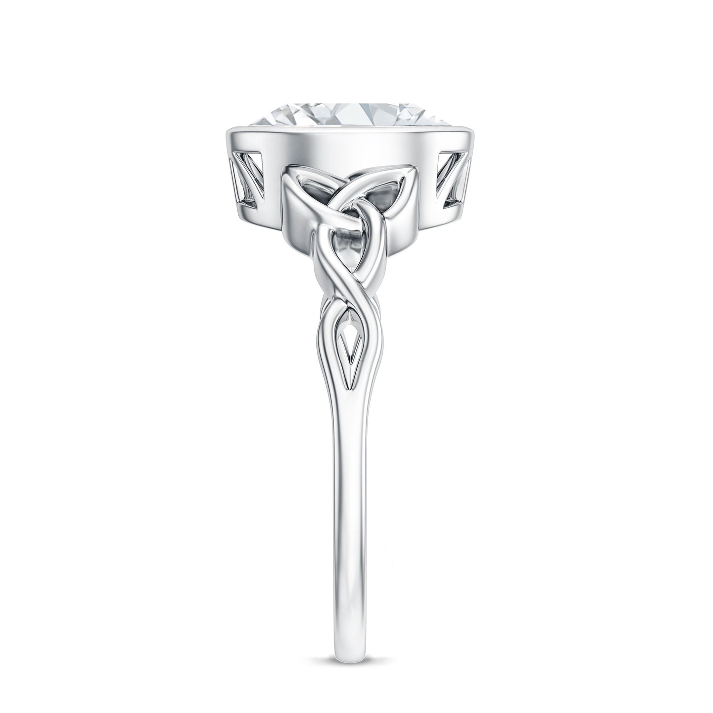 Solitaire Moissanite Celtic Engagement Ring in Bezel Setting