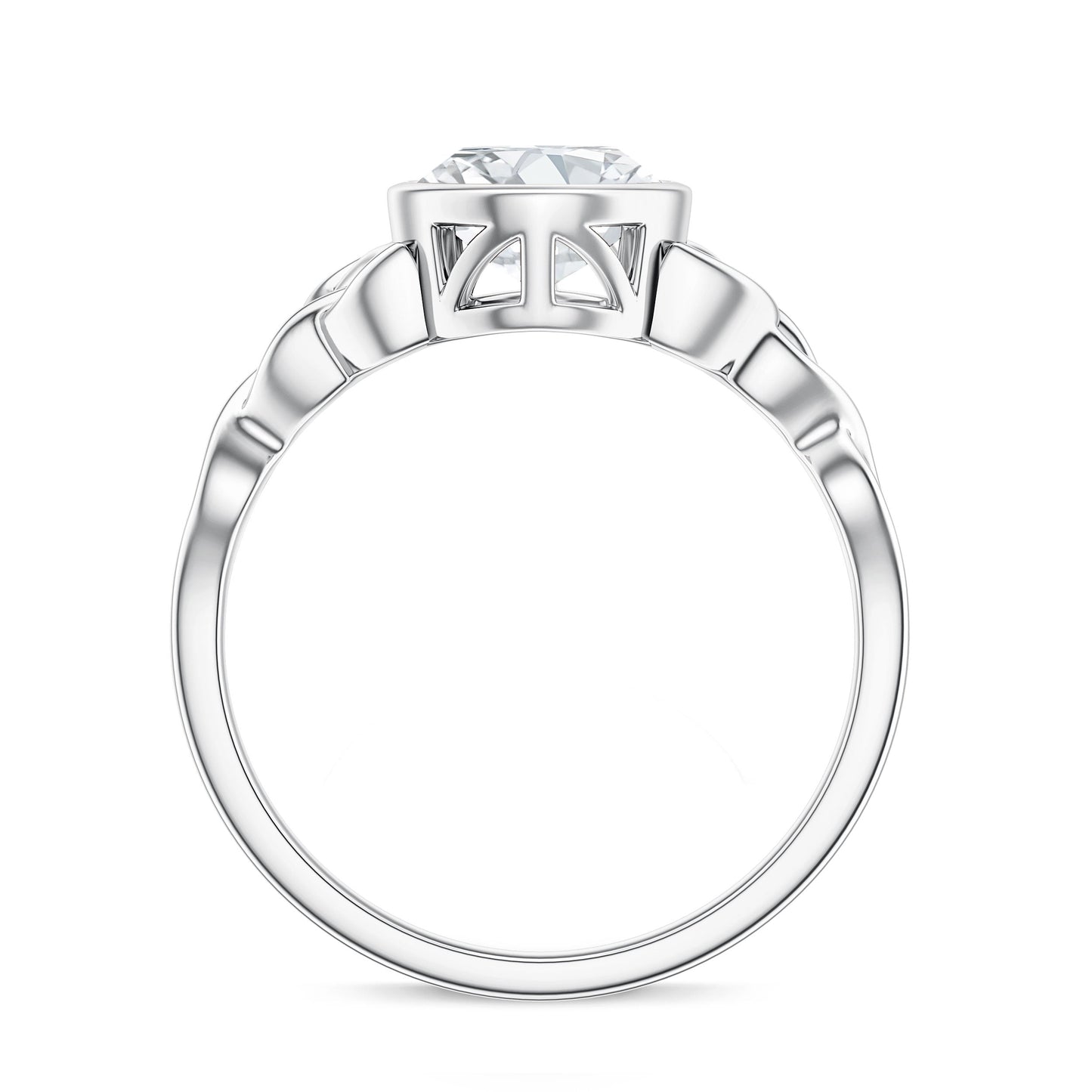 Solitaire Moissanite Celtic Engagement Ring in Bezel Setting