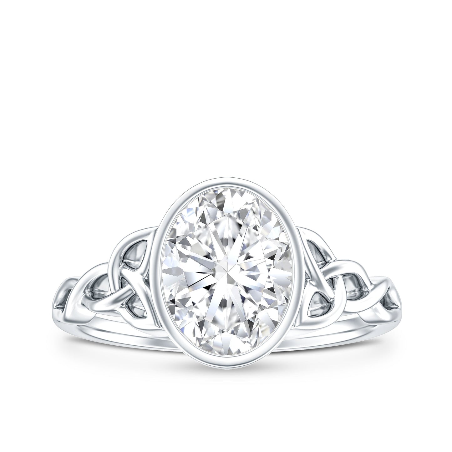 Solitaire Moissanite Celtic Engagement Ring in Bezel Setting