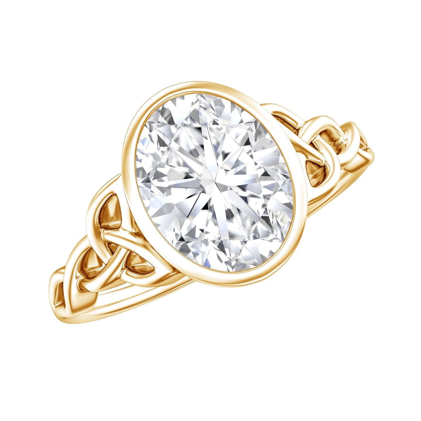Solitaire Moissanite Celtic Engagement Ring in Bezel Setting