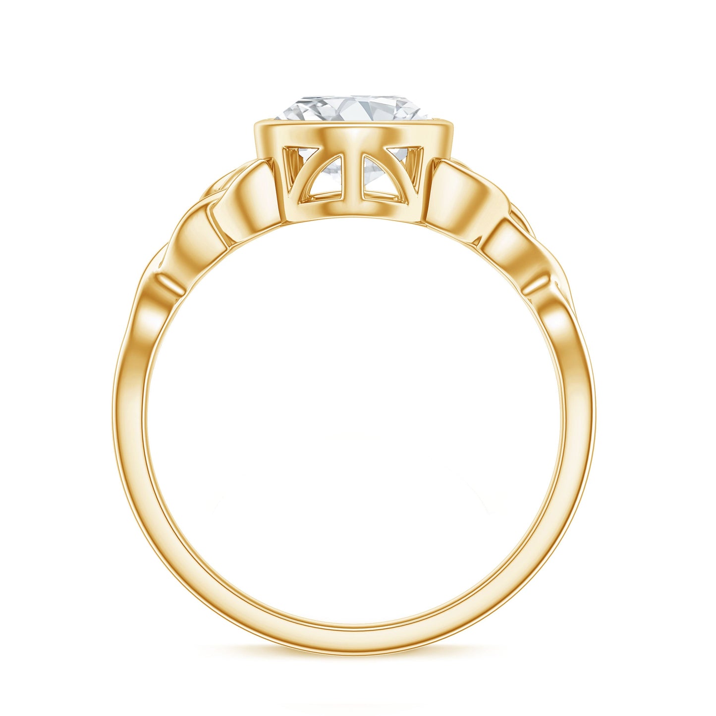 Solitaire Moissanite Celtic Engagement Ring in Bezel Setting