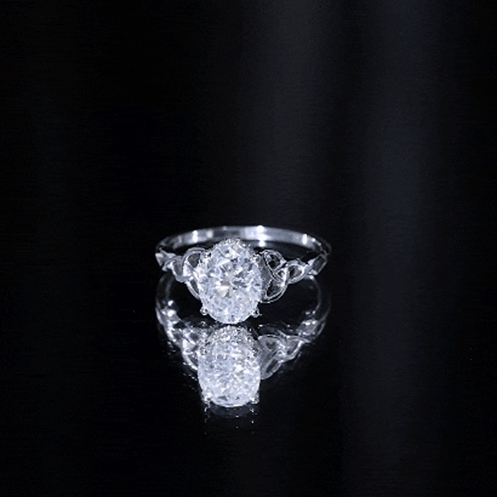 Certified 2 Carat Oval Moissanite Hidden Halo Engagement Ring