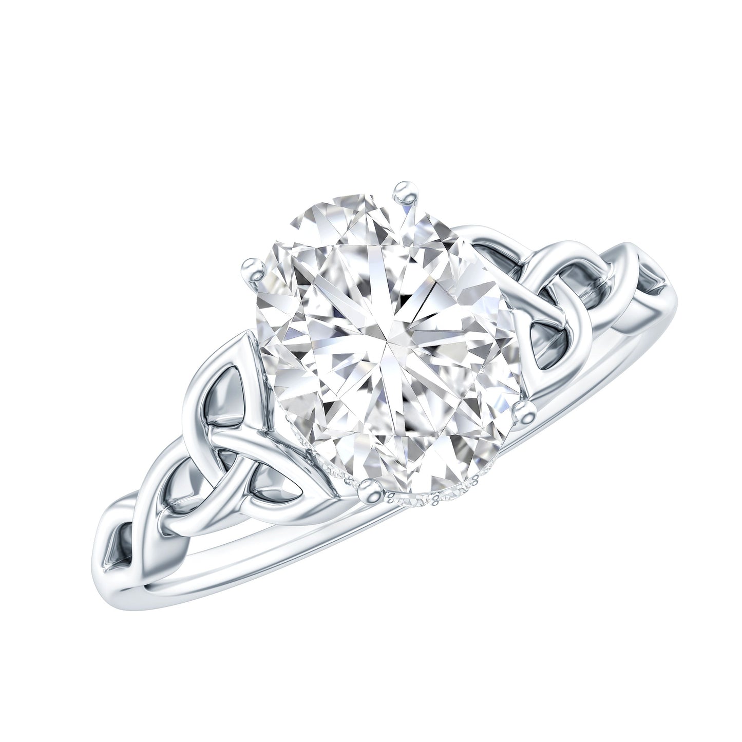 Certified 2 Carat Oval Moissanite Hidden Halo Engagement Ring