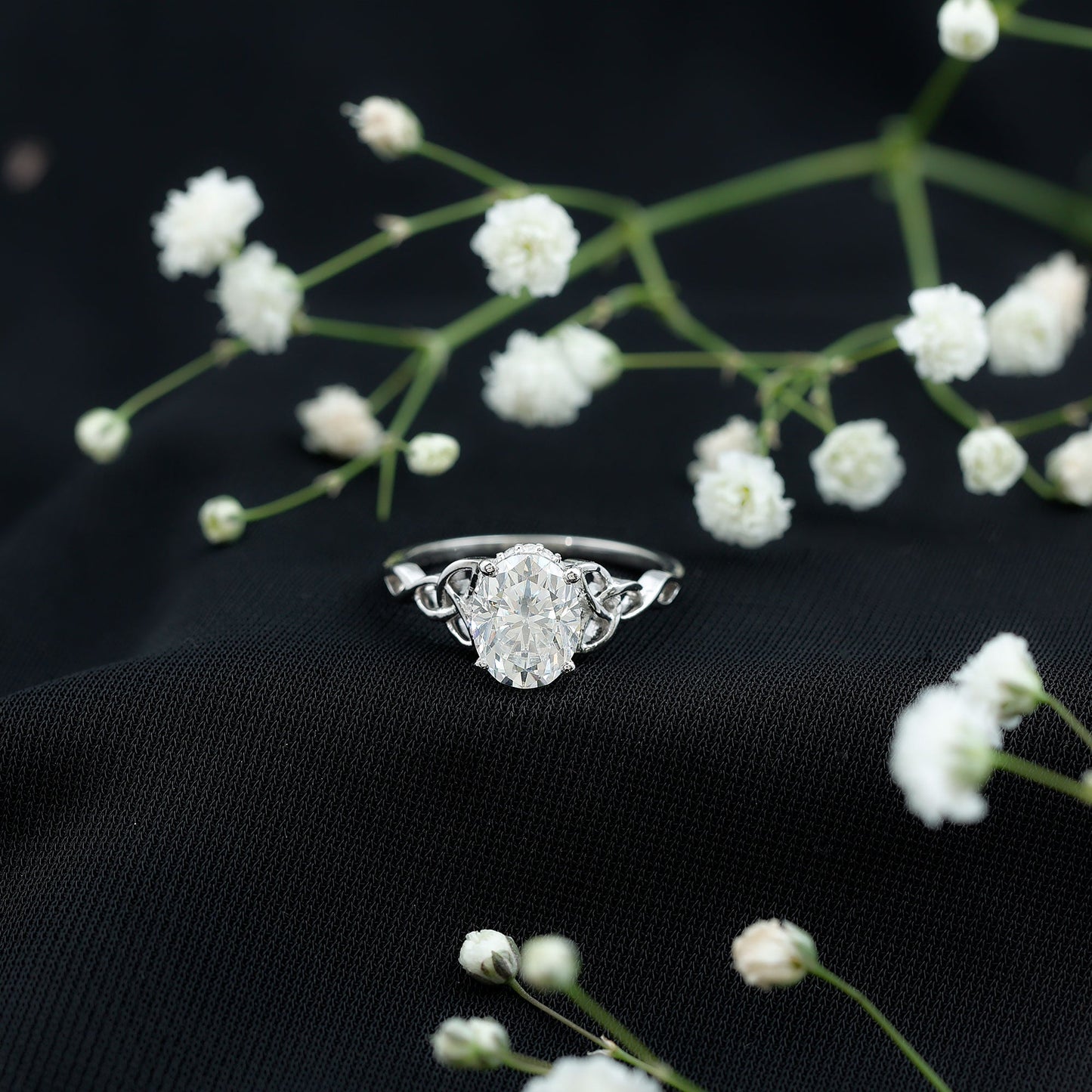 Certified 2 Carat Oval Moissanite Hidden Halo Engagement Ring