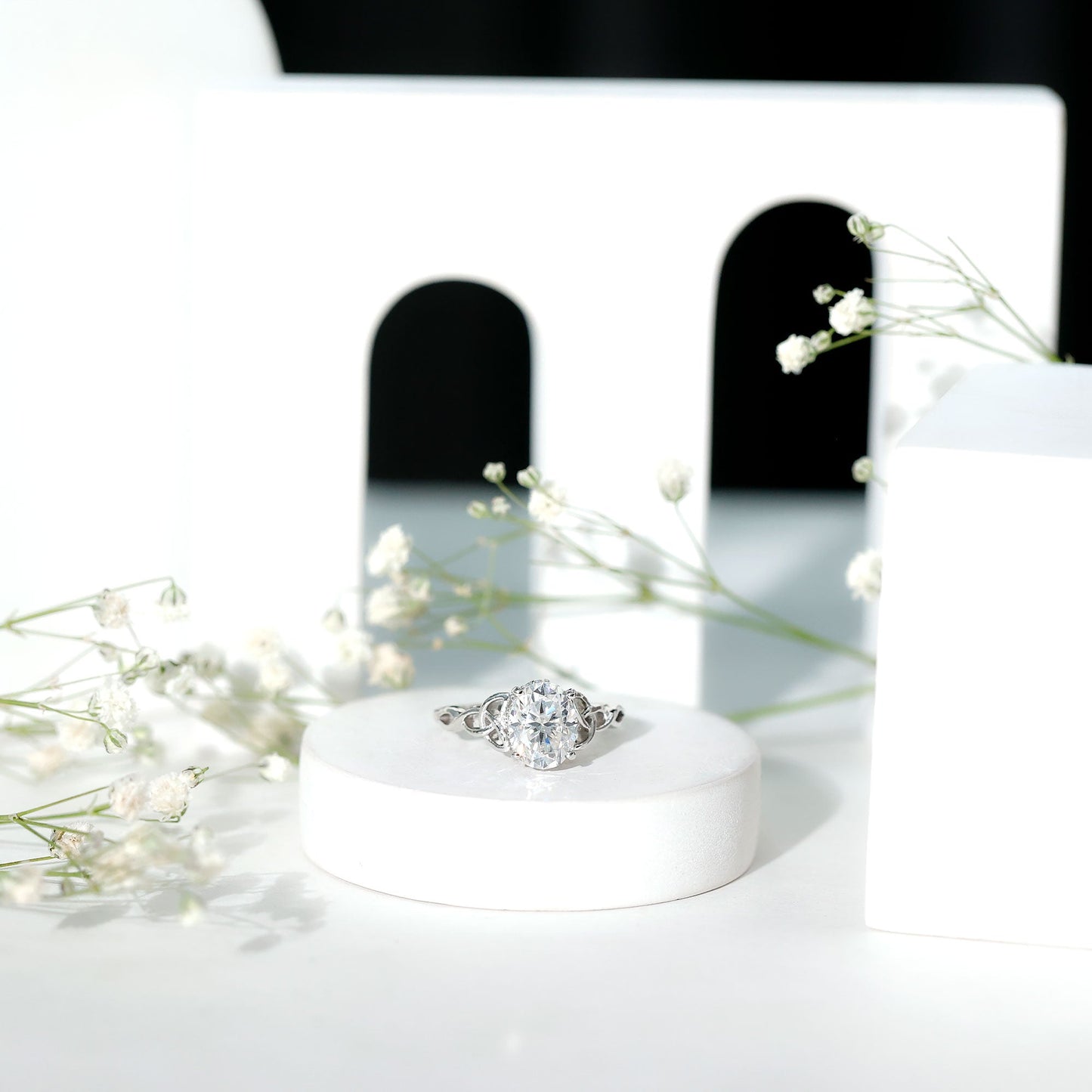 Certified 2 Carat Oval Moissanite Hidden Halo Engagement Ring