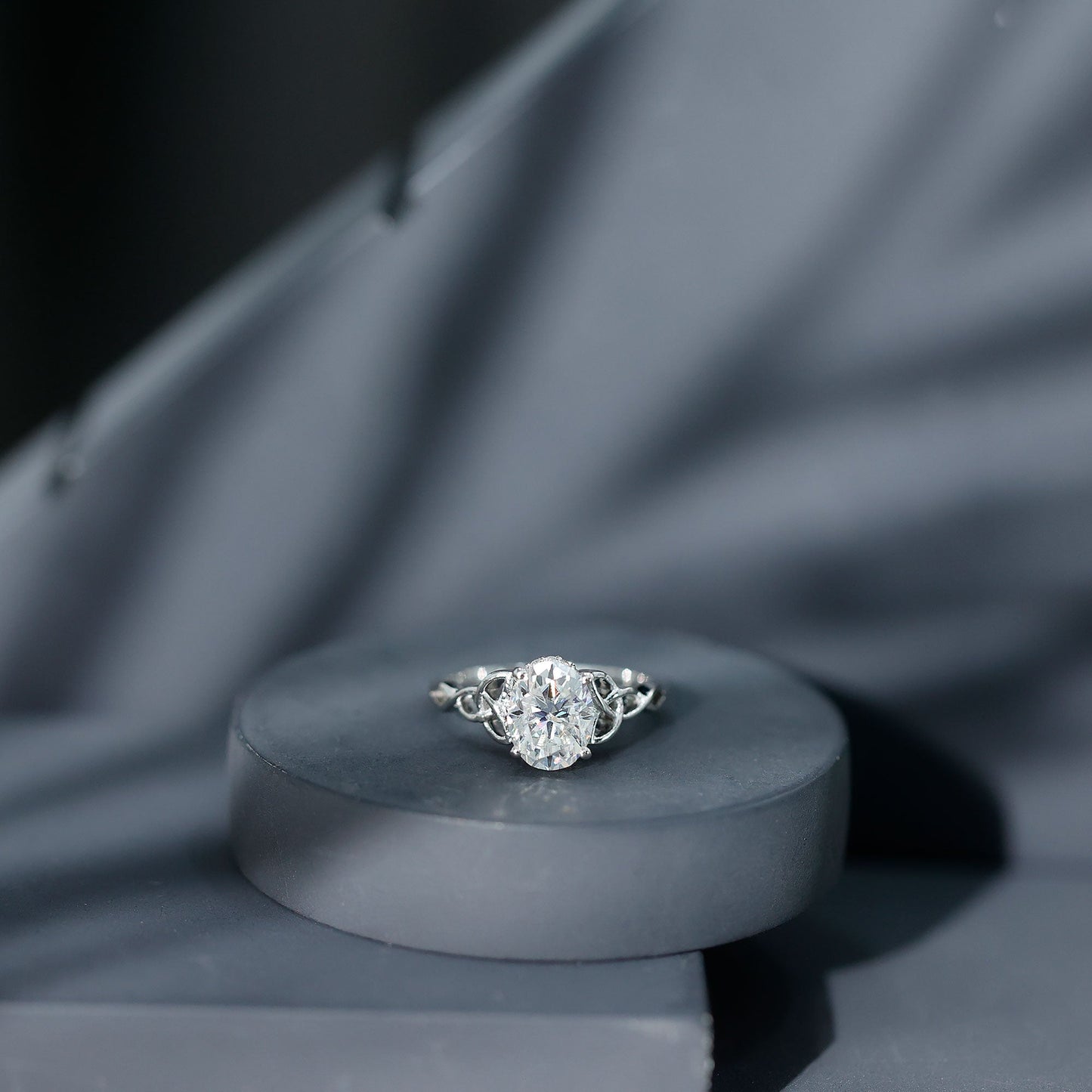 Certified 2 Carat Oval Moissanite Hidden Halo Engagement Ring