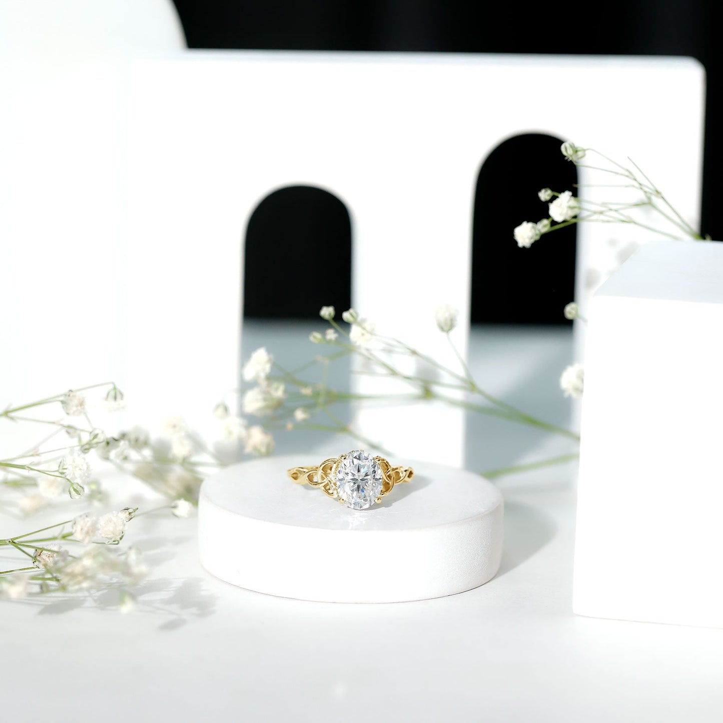 Certified 2 Carat Oval Moissanite Hidden Halo Engagement Ring