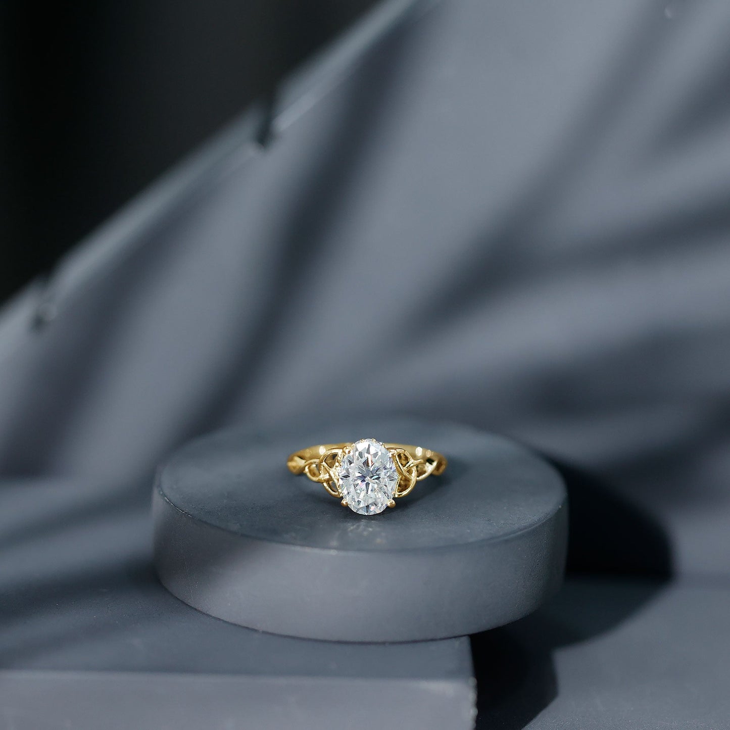Certified 2 Carat Oval Moissanite Hidden Halo Engagement Ring