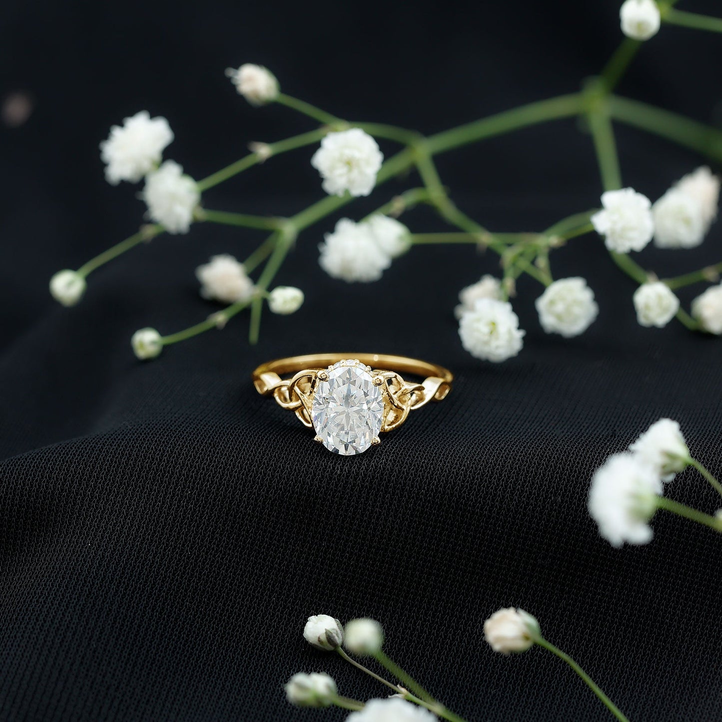 Certified 2 Carat Oval Moissanite Hidden Halo Engagement Ring