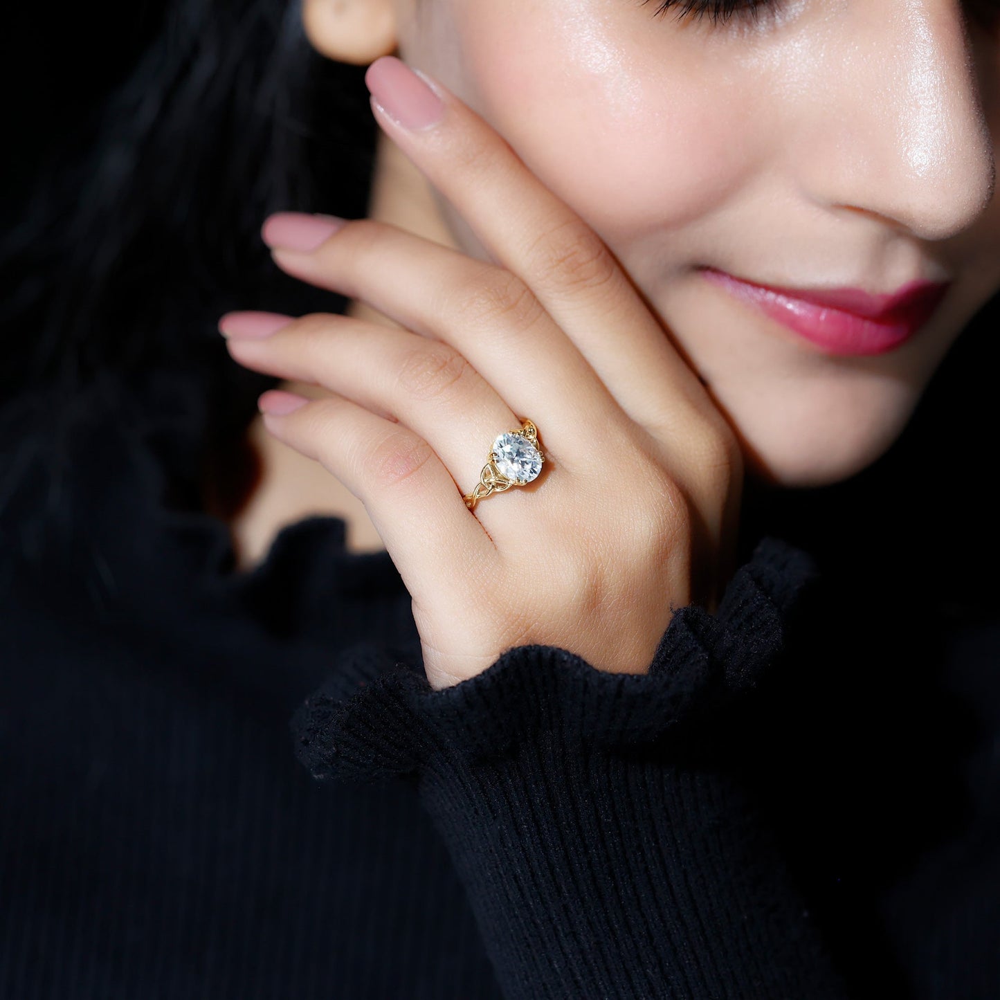 Oval Moissanite Engagement Ring with Celtic Band