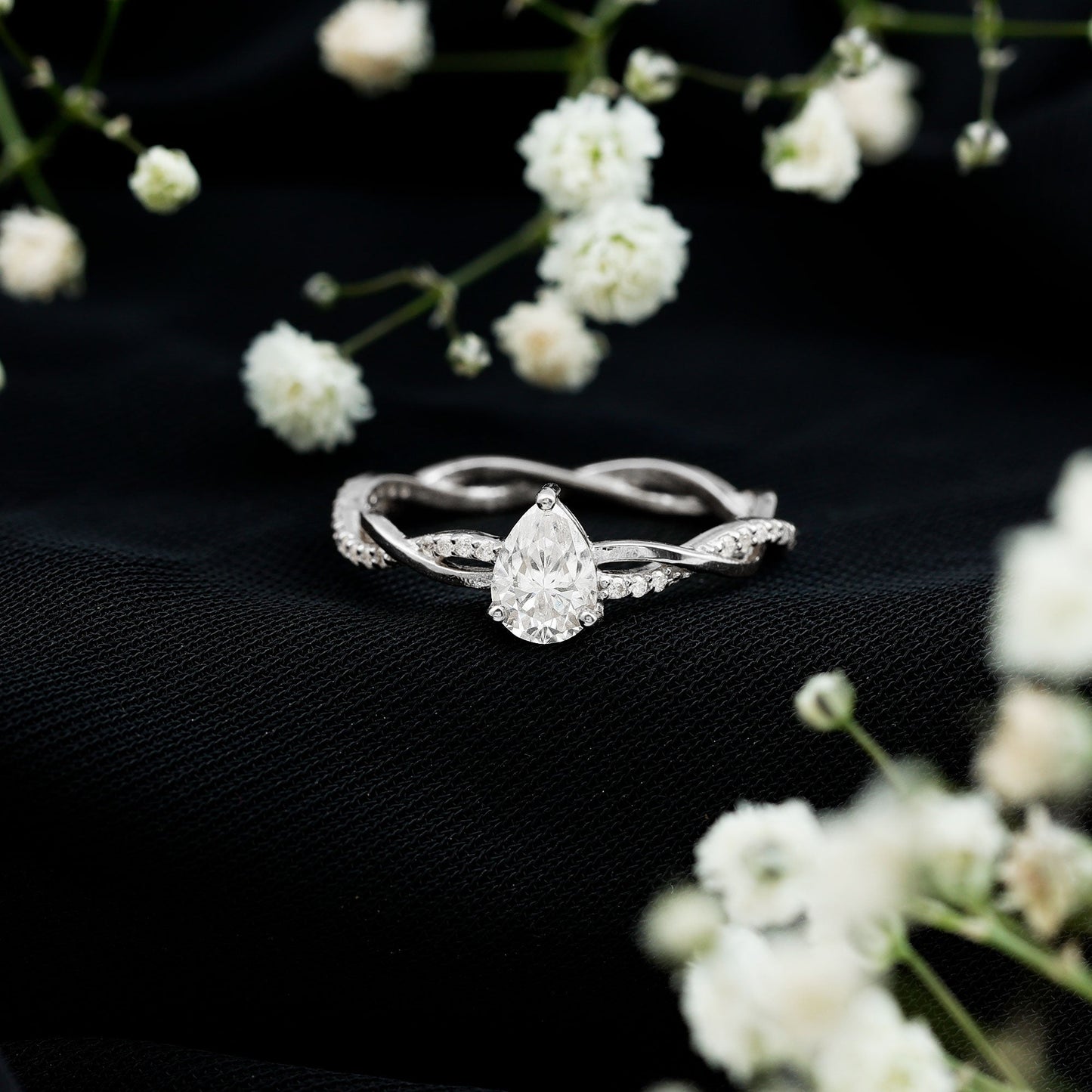 Pear Shaped Moissanite Braided Engagement Ring