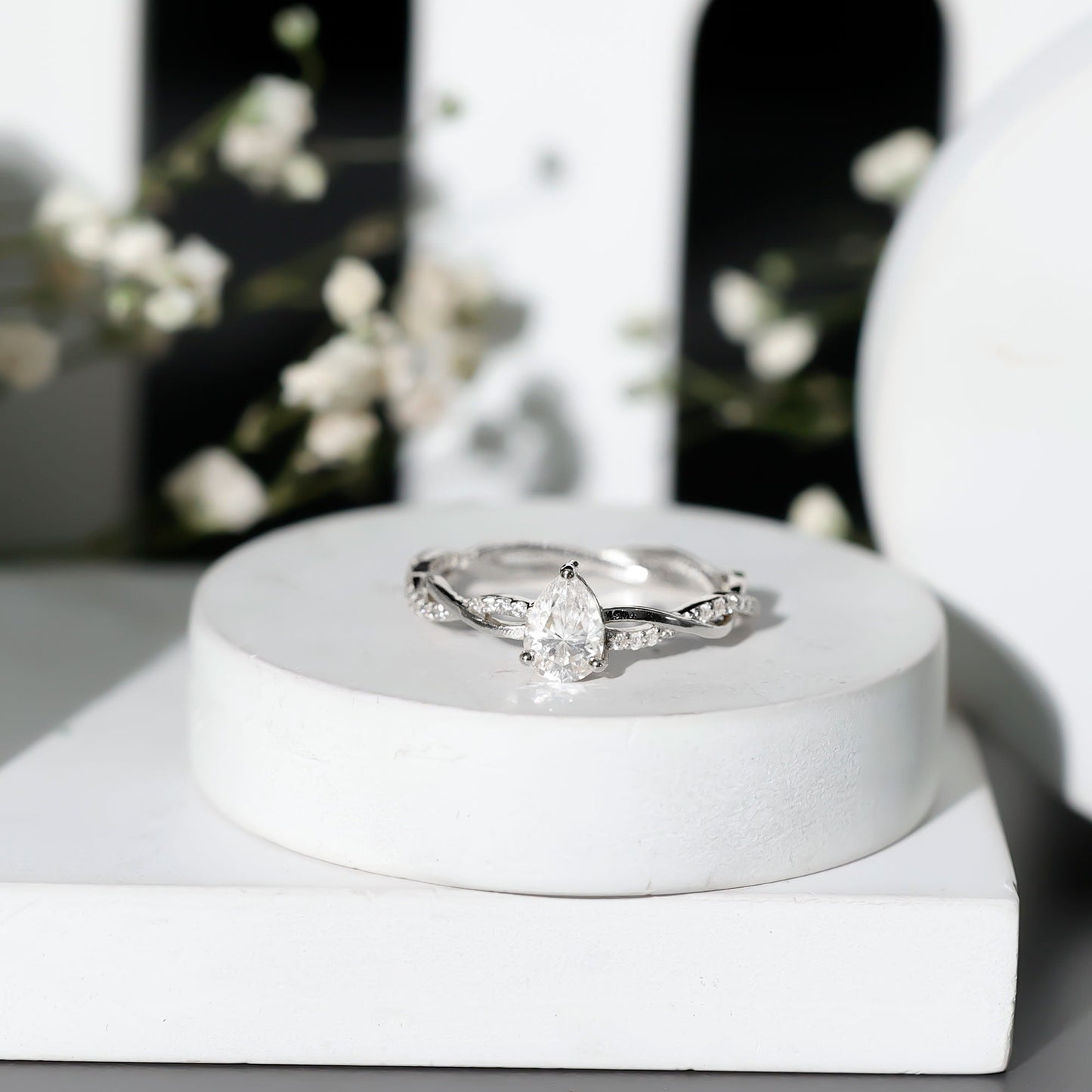 Pear Shaped Moissanite Braided Engagement Ring