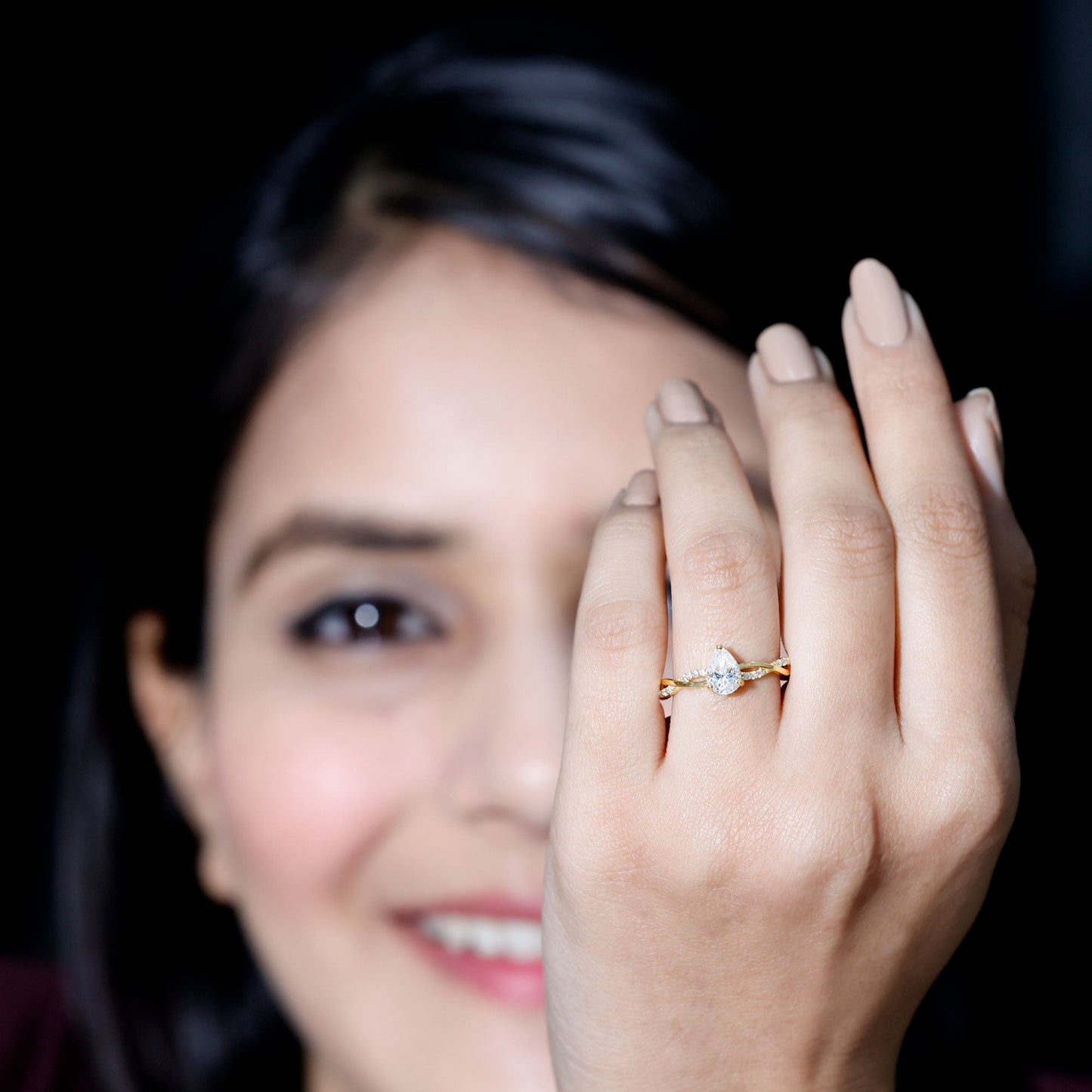Pear Shaped Moissanite Braided Engagement Ring