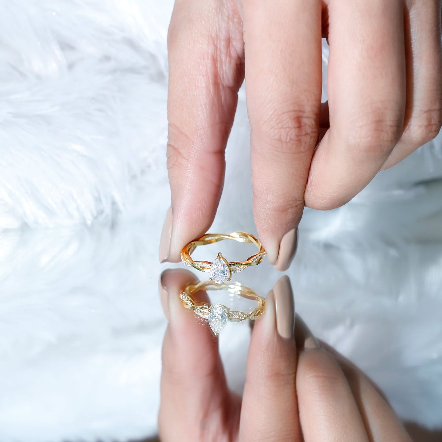 Pear Shaped Moissanite Braided Engagement Ring