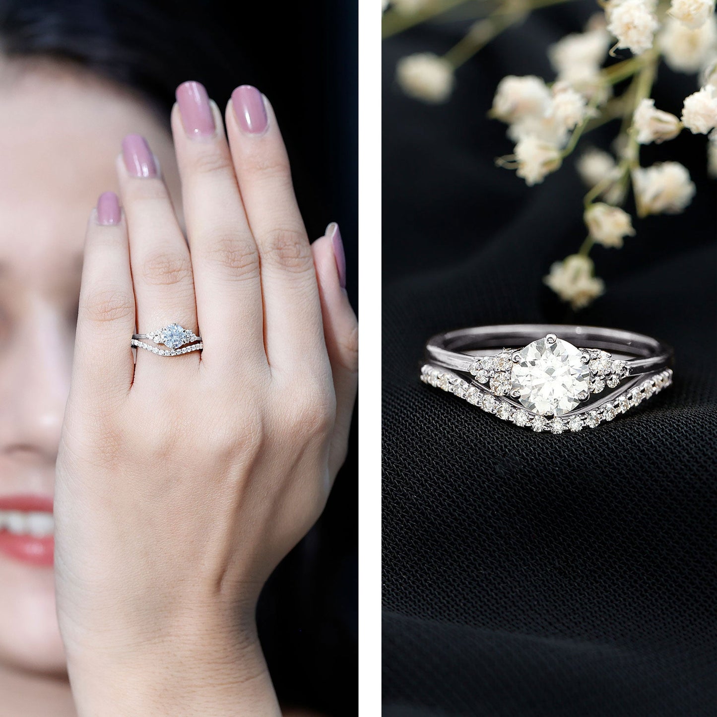 0.9 Carat Round Cut Moissanite Wedding Ring Set For Bride