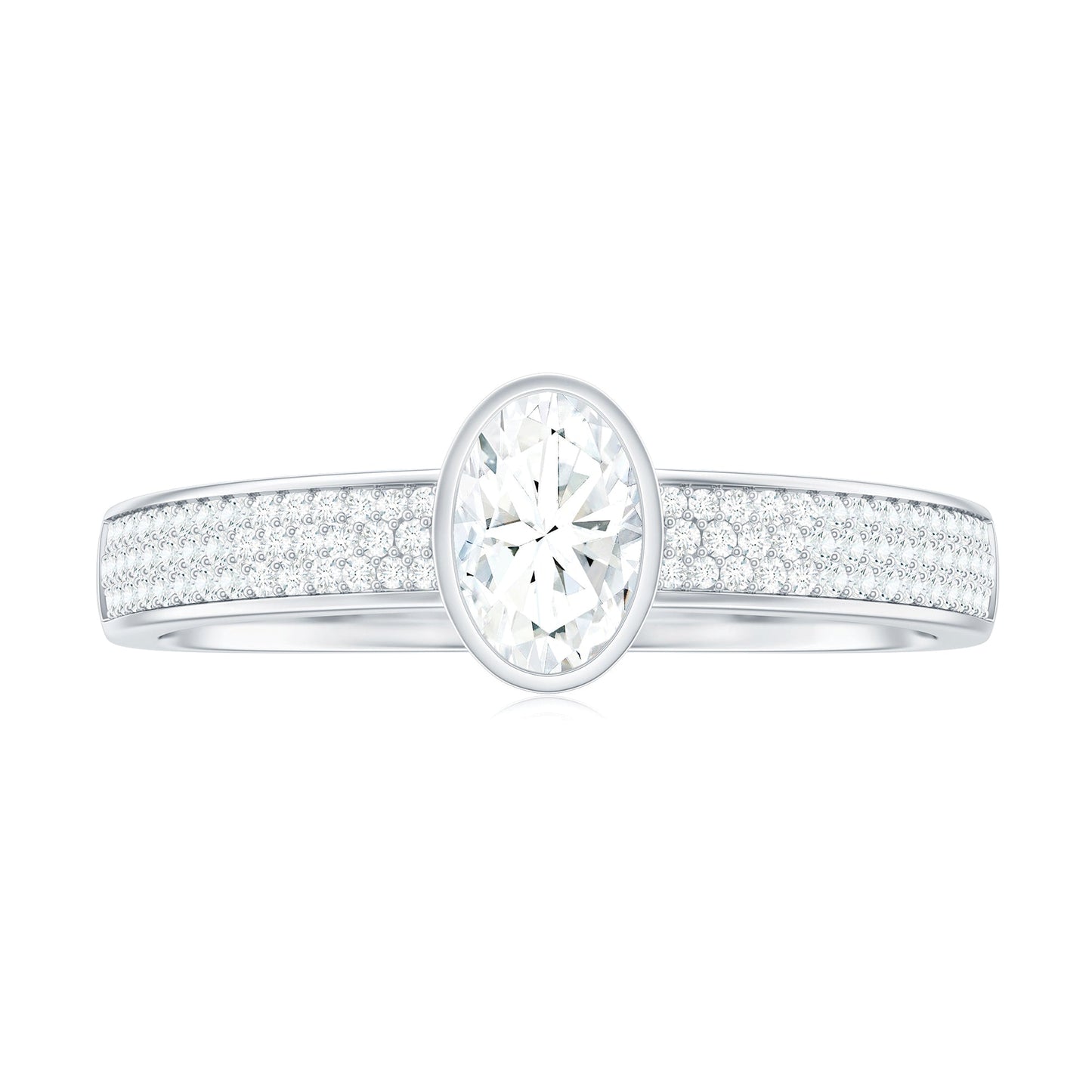Oval Cut Moissanite Side Stone Engagement Ring in Bezel Setting