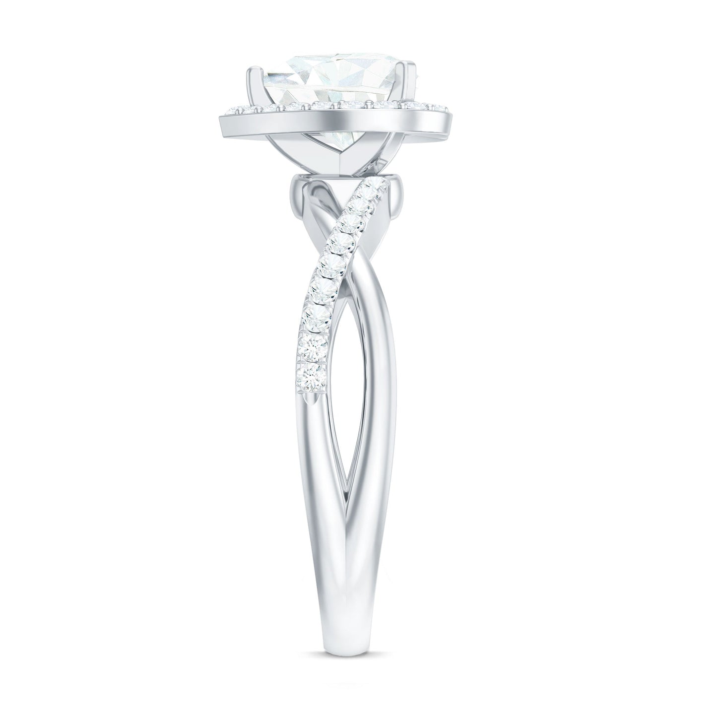 Heart Shape Moissanite Halo Engagement Ring with Criss Cross Band