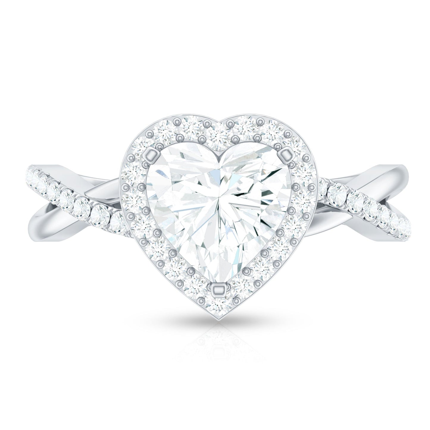 Heart Shape Moissanite Halo Engagement Ring with Criss Cross Band