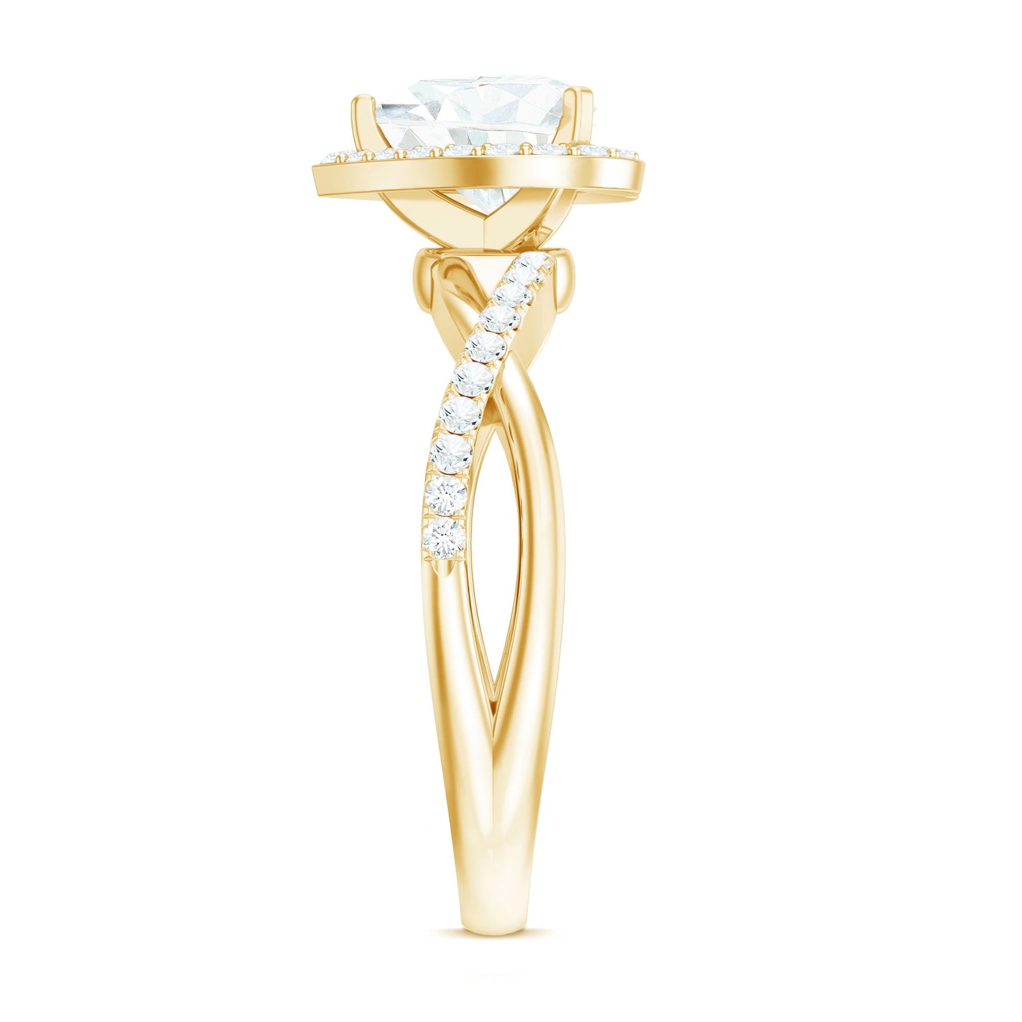 Heart Shape Moissanite Halo Engagement Ring with Criss Cross Band
