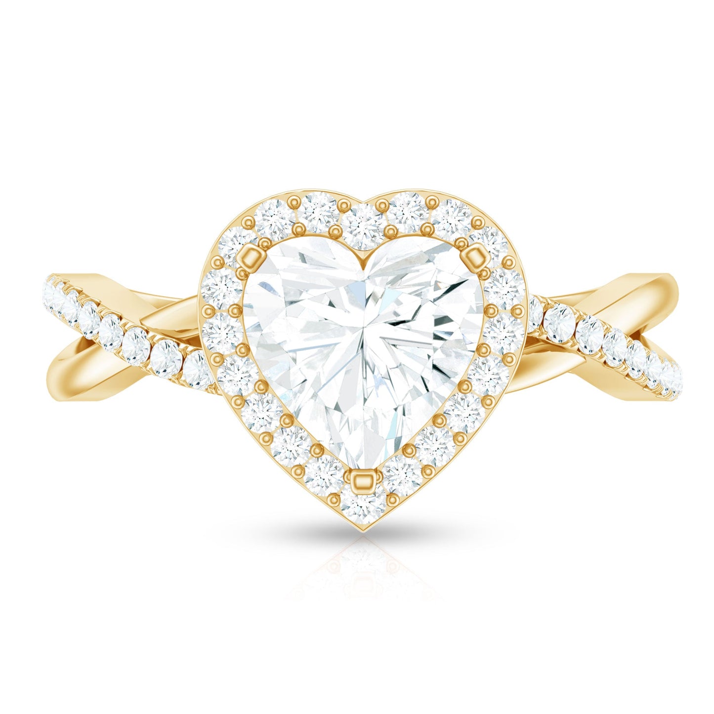 Heart Shape Moissanite Halo Engagement Ring with Criss Cross Band