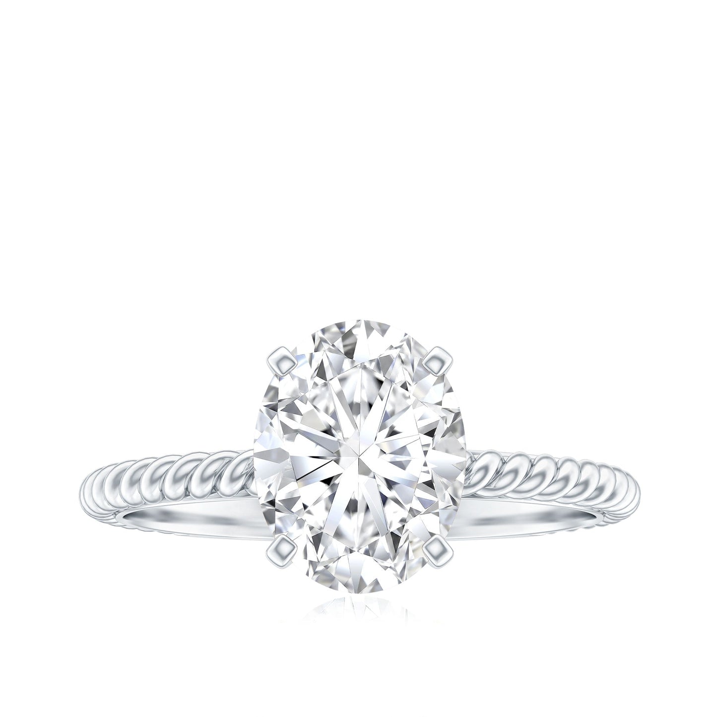 Oval Shape Moissanite Solitaire Engagement Ring with Twisted Rope