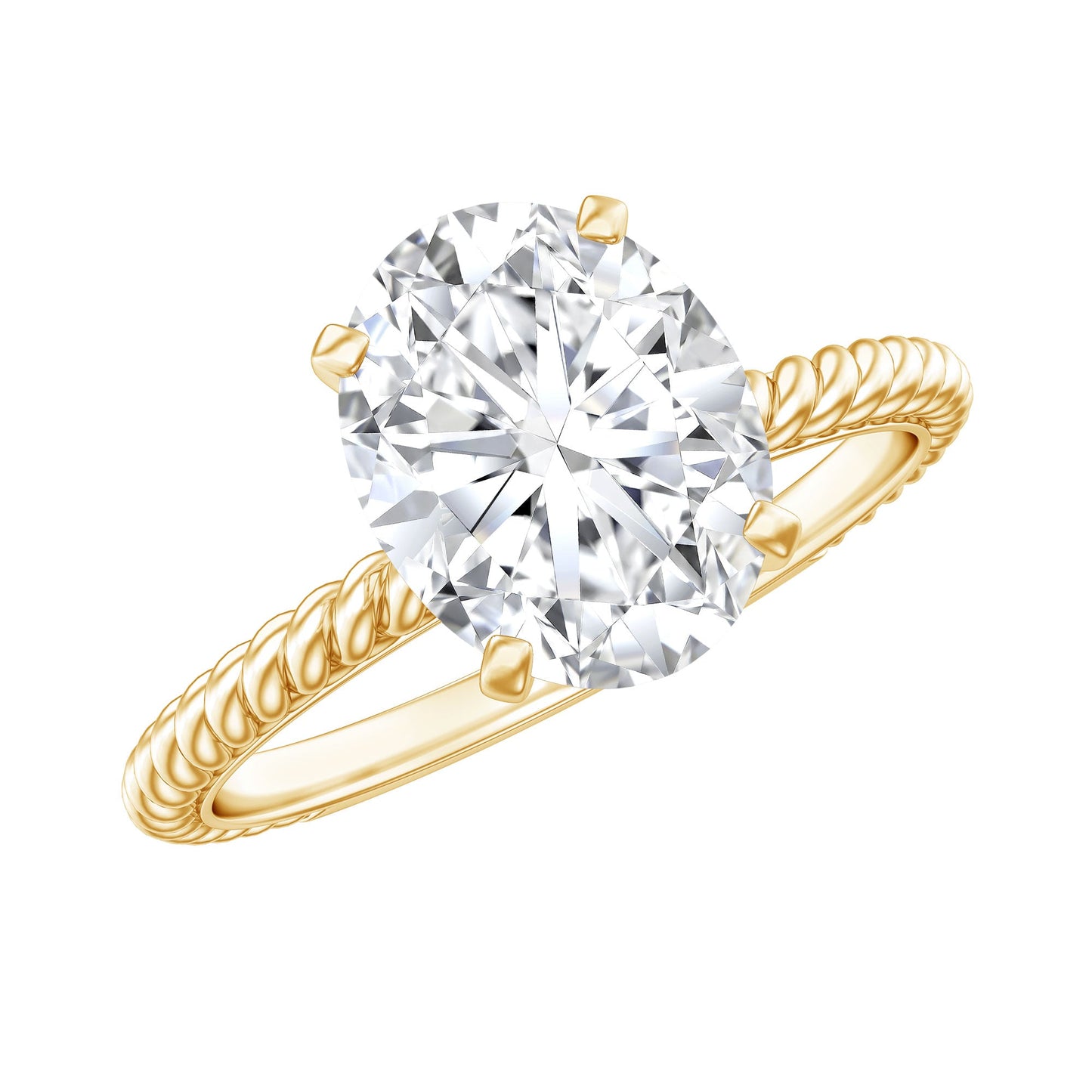 Oval Shape Moissanite Solitaire Engagement Ring with Twisted Rope