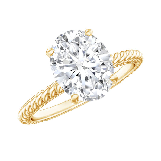 Oval Shape Moissanite Solitaire Engagement Ring with Twisted Rope