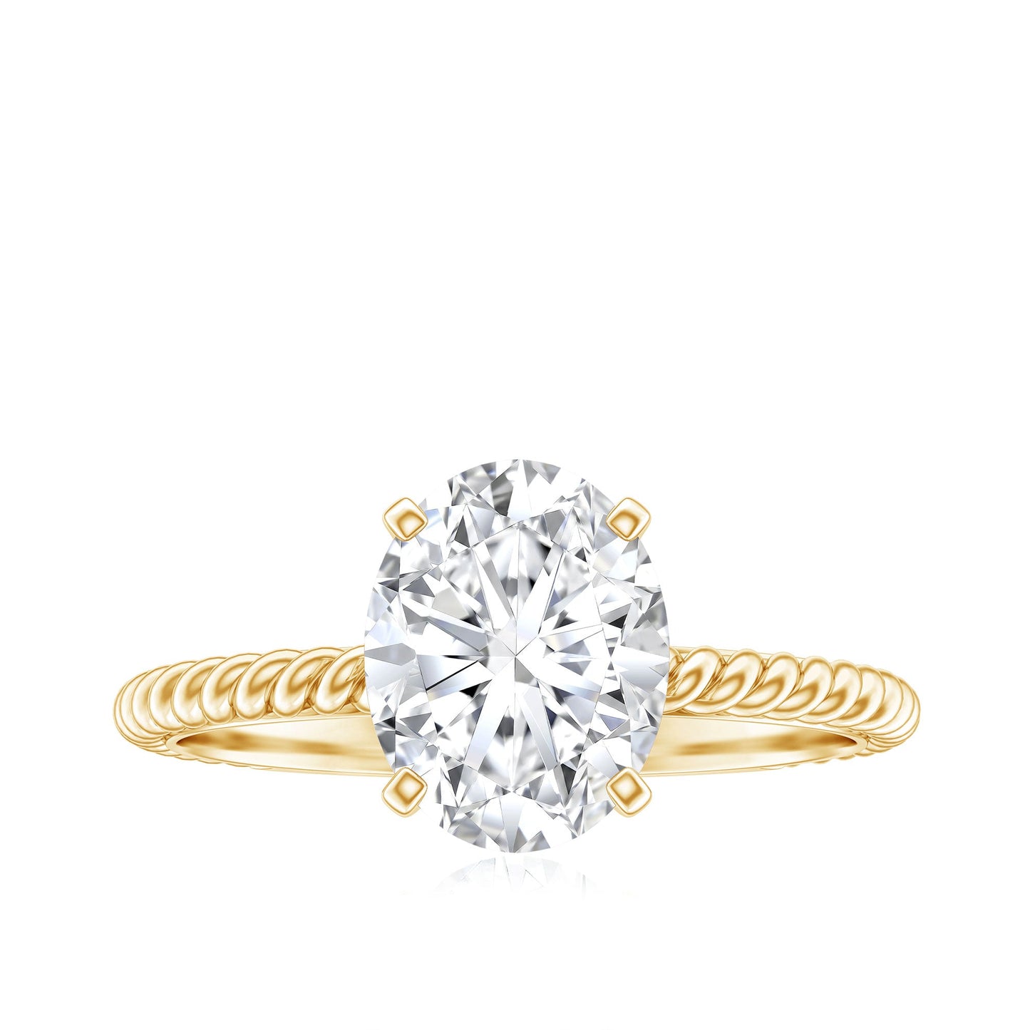 Oval Shape Moissanite Solitaire Engagement Ring with Twisted Rope